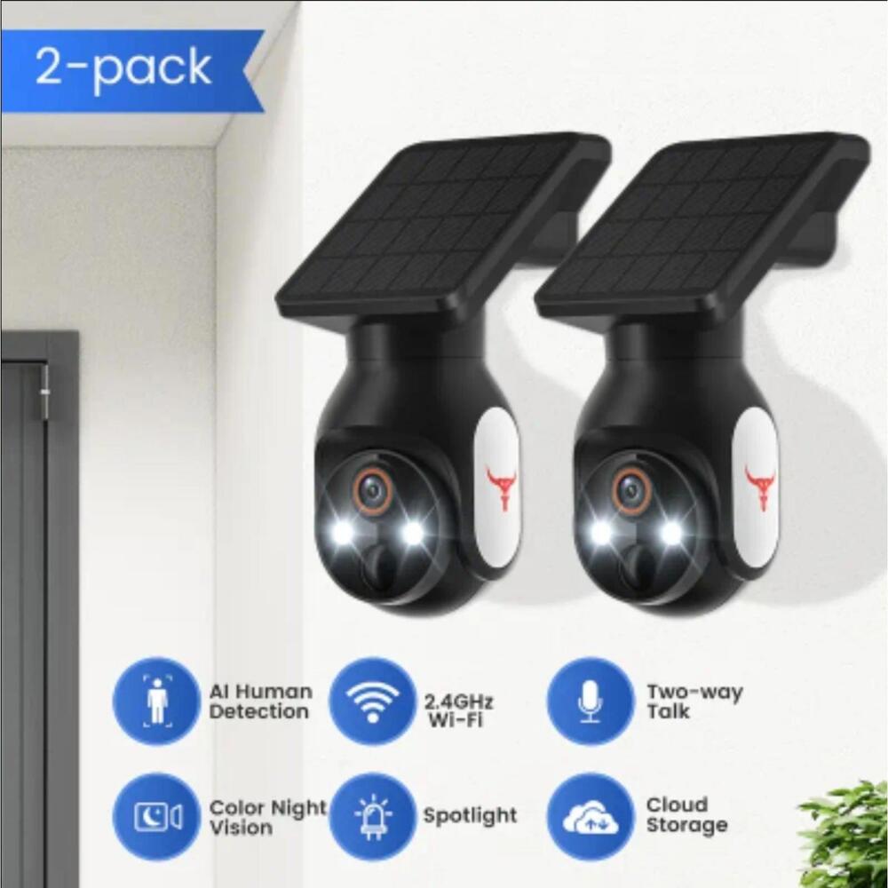 Set of 2 Wireless
Surveillance Cameras Featuring a power up Solar Panel.